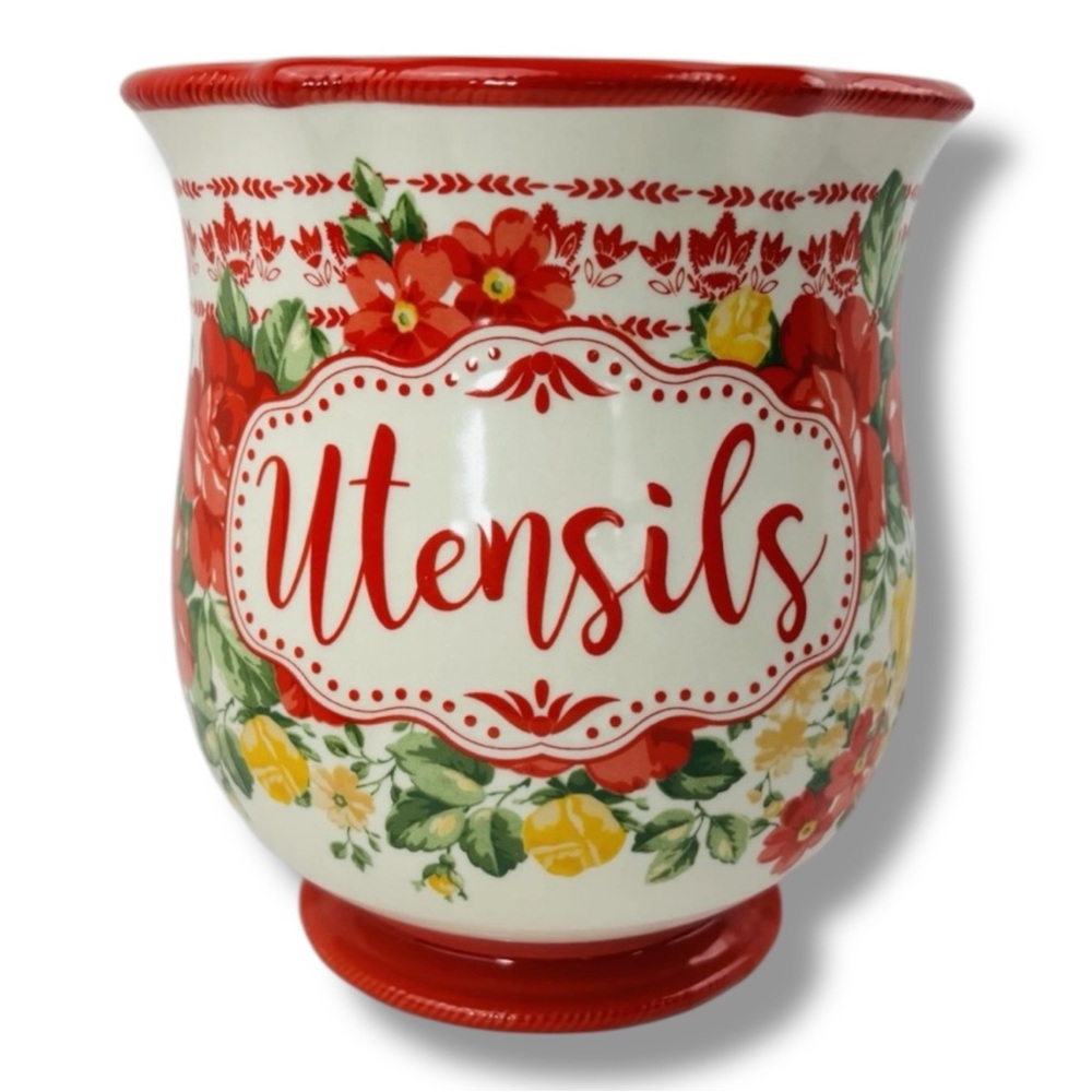 Pioneer Woman Floral Stoneware Farmhouse Utensil Holder Kitchen Decor 7”